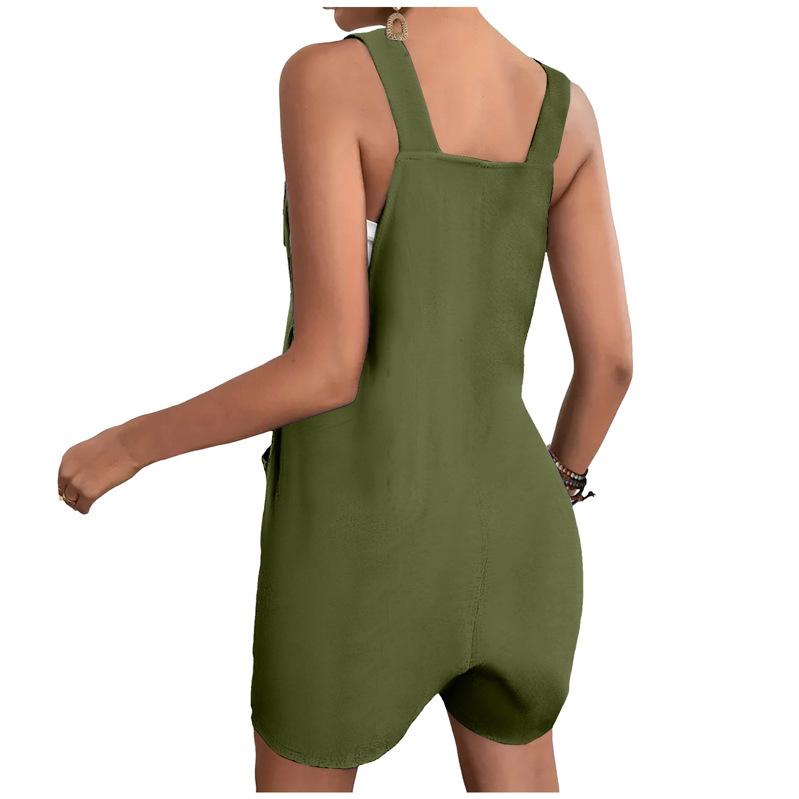 thumbnail image 3 of Mono corto de verano informal con botones para mujer - Poliéster, sin mangas, pantalón corto ancho - S-XXL, 3 of 5